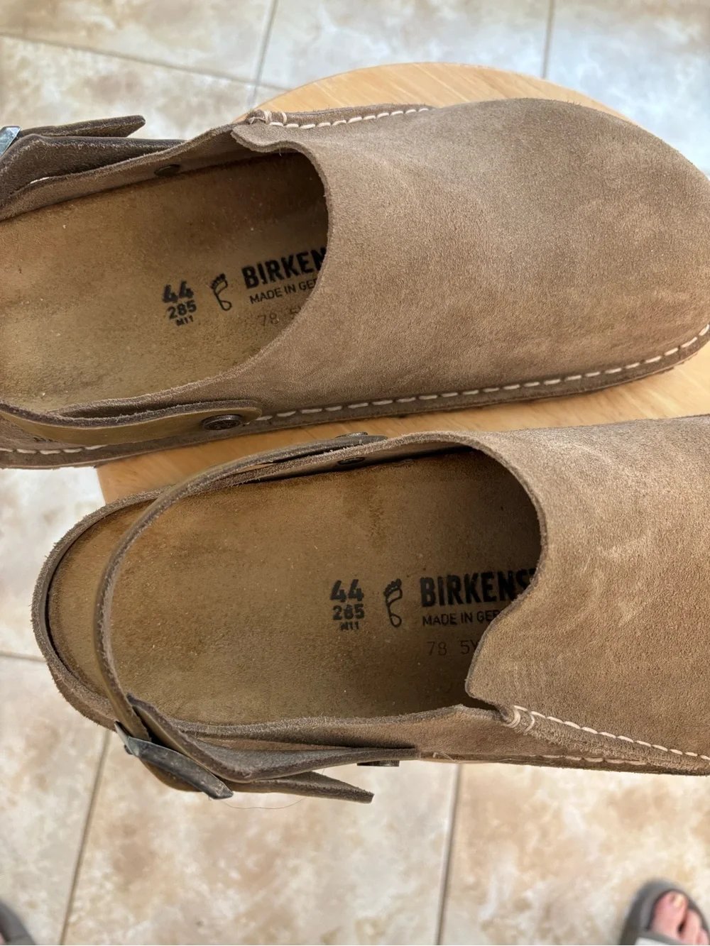 Birkenstock Men's Suede Slip-On Clogs in Taupe